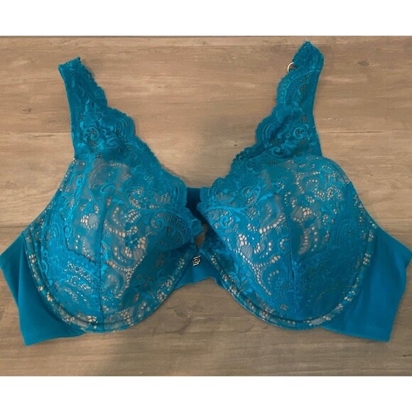 ThirdLove Lace Contour Plunge Bra 40C Green Blue Lined Underwire Adjustable - Picture 1 of 6
